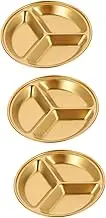 ASAKKURA 3Pcs Stainless Steel Divided Sauce Dish Three Compartment Seasoning Plate for Home Restaurants Catering for Sauces Spices Appetizers Gold Design