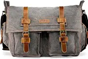 Vintage Canvas Leather Messenger Bag for 14"-17" Laptop - Crossbody Satchel Shoulder Computer Bag for Travel and Office, Slate, 17 Inch