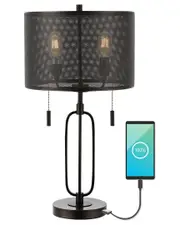 JONATHAN Y Hank 27In 2-Light Industrial Farmhouse Iron LED Table Lamp With USB Charging Port