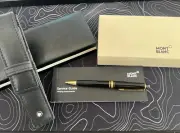 MONTBLANC Meisterstück 164R Black Gold Ballpoint Pen + Pen Pouch-Combo Gift Box