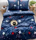 Bedding navy blue Red Star white Cotton Queen Sheet Duvet Cover 2 Pillowcases