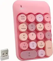 Wireless Number Pad, Ergonomic Cute Colorful Retro Mini Portable Numeric Keypad, 2.4G Cordless External Keyboard for Computer, Laptop (Pink)
