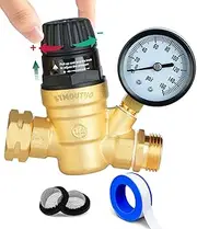 STMOUTUO RV Water Pressure Regulator for RV Camper. Brass Lead-Free Adjustable Camper Water Pressure Regulator with 0-160 PSI Gauge ，Reducer Valve W Filter，Package includes 1 raw tape for water pipes.