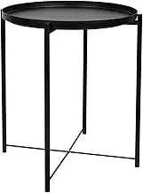AIMALL Small Round Metal Coffee Table, 16.5x20.5 Inch Sofa Side Table, Nordic Design Bedside Table, Removable Tray, Sturdy Iron Frame for Living Room & Bedroom
