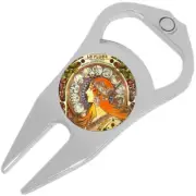 Alphonse Mucha La Plume Golf Ball Marker Divot Repair Tool Bottle Opener