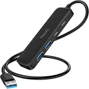 USB 3.0 Hub with 60cm U-S-B Splitter Adapter with 2*U-S-B C 3.0 and 2*U-S-B 3.0 Ports Ultra Slim Mini Hub Combo for Laptop, PS4, Flash Drive, HDD, Xbox, Printer, Mouse, Keyboard, Computer Accessories
