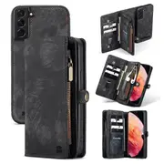 SupRShield For Samsung Galaxy S23+ /S23 Plus Zipper & Detachable Retro Leather Pouch Wallet Flip Purse Bag Detachable Phone Case Cover (Black)