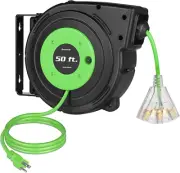 Retractable Cord Reel, 50FT Extension Cord Reel, 14AWG/3C SJTOW, Grounded Outlet