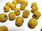 50pc Premium Lampwork Millefiori Round Glass Beads - Yellow Ochre 14mm