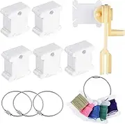 120 Pieces Plastic Floss Bobbins Thread Cards with Floss Winder and 4 Pieces Floss Bobbin Rings for Craft DIY Embroidery Sewing Storage