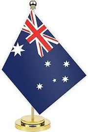 Australia Desk Flag,12 inch Tall Small Australian Indoor Banner,Tiny Printing Decor For Office Home Table Meeting With Golden Metal Pole Base