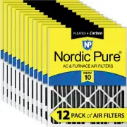 Nordic Pure 18x24x2 Pleated Air Filters MERV 10 Pleated Plus Carbon 12 Pack