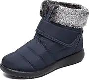 [Gikleihwy] Womens Waterproof Snow Boots Fur Lined Warm Slip on Winter Fabric Shoes Fashion Non-Slip Lightweight Mid Calf Ankle Booties(Blue,9.5 US)