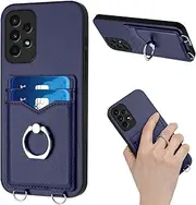 Compatible with Samsung Galaxy A23 (165.4mm) Cover,Finger Ring Card Slot Wallet Case Blue