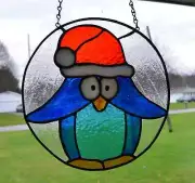 Handmade One of a Kind Stained Glass Christmas Santa Penguin Winter Holiday