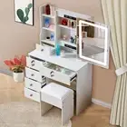 Dressing Table Vnaity Makeup Desk Set with Sliding LED Light Mirror & 6 Drawers