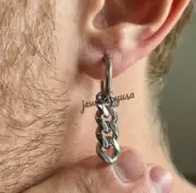 Awesome Gift For Boyfriend Solid Metal Cuban Link Dangle Earring 925 Silver