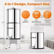 3Stage UV Gravity Water Filter CountertopSystem,0.1μm w/3Filters and Stand,2.25G