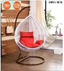 NEW HANGING SWING EGG CHAIR Rattan OUTDOOR WHITE BASKET & RED CUSHION POD CHAIR