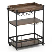 Costway Bar Cart Mobile Serving Cart Industrial w/Glass Holder