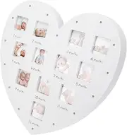 CIMAXIC Heart Shape Photo Frame Lights 12 Month Growth Record Home Decor Growth Frame