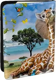 [EdWal] Elephant and Giraffe Print Passport Cover with Credit Card Holder Leather Passport Case, for Women Men Family ID Travel, Black, One Size