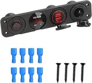 4 in 1 Charger Socket Panel, 2.1A&2.1A Dual USB Socket Charger + LED Voltmeter + 12V Outlet + ON-Off Toggle Switch Four Functions Panel for Car Boat Marine RV Truck Camper Vehicles(RED)