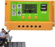 Solar Charge Controller Inverter | 30A PWM Solar Panel Controller Inverter - Auto Parameters Adjustable, Battery Intelligent Regulator, LCD Display, 12V/24V Double USB for RV Car