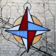 Compass Rose Stained Glass Suncatcher Window Hanging Panel or Boating Wall Decor