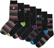 [Jeff Banks] Men's Jacquard Crown Insignia Cotton Socks - 7 Pair Stripe/Spot-Black - Size 7-11