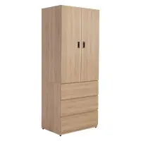 在飛比找博客來優惠-IDEA-MIT寢室傢俱雙門三抽木衣櫃/兩色可選 暖棕原木