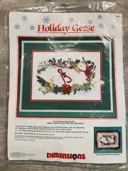 Dimensions Holiday Geese Cross Stitch Kit Picture Or Pillow Vintage 1989