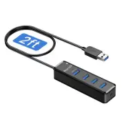 H302 4-Port 3.0 Hub with 2ft Long Cable, Multi-Port Expander with Type-C Char...