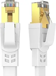 Qiuean Cat 8 Ethernet Cable 40FT, High Speed Heavy Duty Cat8 Internet Ethernet Cable, 40Gbps 2000Mhz SFTP RJ45 Flat Cable Shielded in Wall, Suitable for Indoor and Outdoor - White