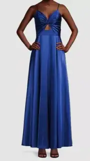 $245 Aidan Mattox Women's Blue Cutout Detail V-Neck Gown Dress Size 6
