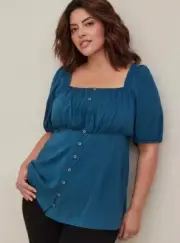 Torrid Babydoll Rayon Slub Puff Sleeve Top Blouse Size 2XL