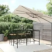 Garden Table Bar Table with Glass Top Black 180x70x110 cm Poly Rattan