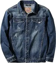 [JEShifangjiusu] Men's Classic Truck Style Slim Fit Cowboy Jacket Casual Button Truck Jacket, Deep sea blue, 6XL