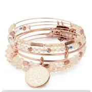Alex and Ani Endless Love Bracelet Set Crystal Beaded Bangle Rose Gold