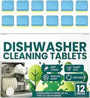 Dishwasher Cleaner Tablets | Dishwasher Odor Eliminator Cleaner Tablets | 12X Descaler Limescale Remover for Grease, Stains, Hard Water, Buildup Removal