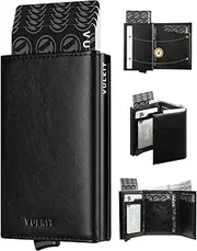 [VULKIT] Pop up Card Wallet Minimalist Cash Wallets RFID Blocking Leather Smart Credit Card Holder with ID Window for Men(Black)