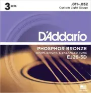 D'Addario Phosphor Bronze Acoustic Guitar Strings, Custom Light, 11-52, 3 Sets