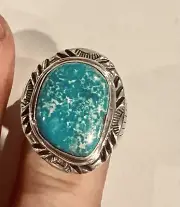 Navajo Will Denetdale Royston Turquoise Ring Size 10 Sterling Silver