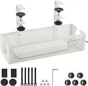 Under Desk Cable Management Tray No Drill Cable Management Box with Clamp for Wire Organizer Under Table Wire Management Tray Cord Organizer Rack Basket for Office & Home Standing Desk White