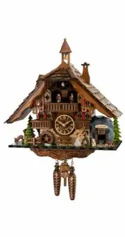 Quartz Cuckoo Clock Black Forest house with moving miner and .. EN 48120 QMT NEW