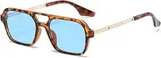 [LJCZKA] Retro Square Sunglasses for Women & Men, 70s Double Bridge Sunglasses Classic Pilot Flat Shades UV400 Protection
