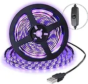 Black Light LED Strip 2 m 3528 120 LED Black Light UV LED Bar Power Supply via USB, 395 nm Black Light Effect Party Light Stage Lighting for Christmas Halloween Party Carnival Disco Ballroom