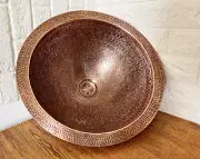 13.7" Hammered Copper Bathroom Sink with DRAIN