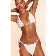 White Ruched Tie Front Triangle Bikini Top, White