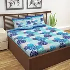 Cotton Geometric Double Bedsheet with 2 Pillow Covers Navy Blue and Cyan